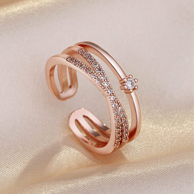 Rose Gold-Plated American Diamond Studded Finger Ring